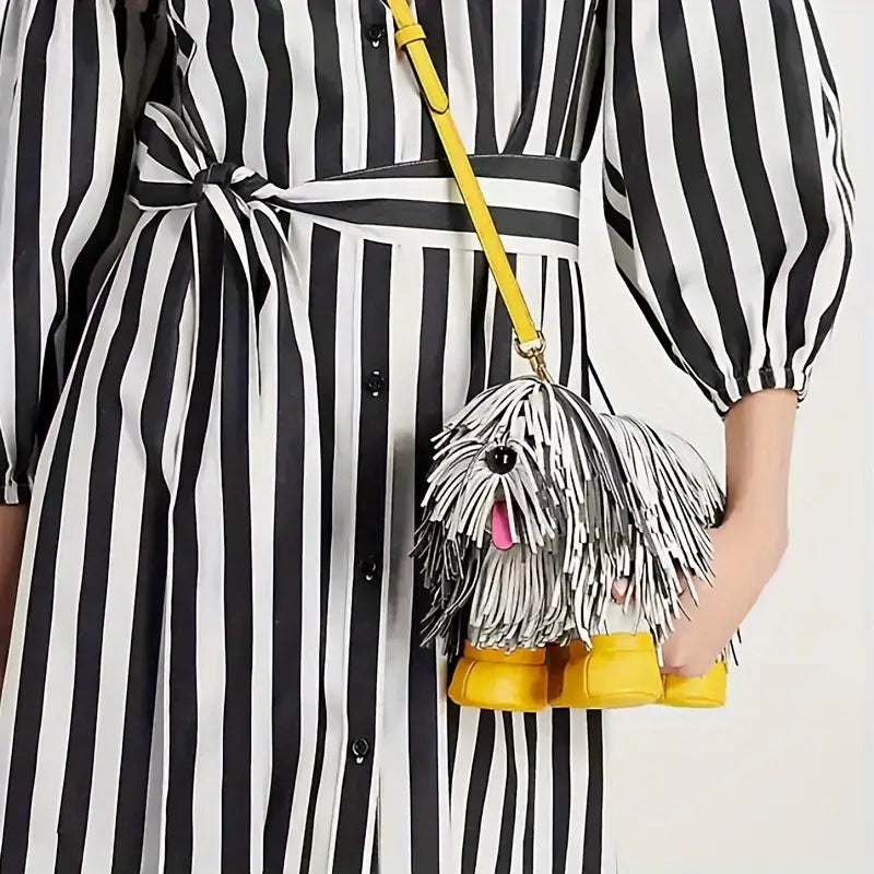 Doggo shaggy dog handbag, a fun faux leather purse for dog lovers