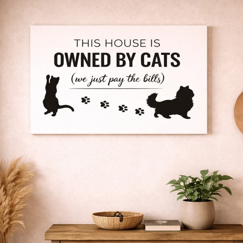 Owned By Cats canvas in white and black, a gift for a cat lady