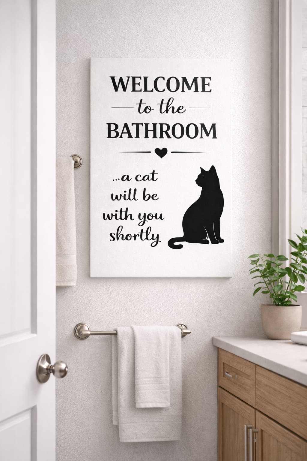 Funny cat canvas hanging in a bathroom - cat lover gift