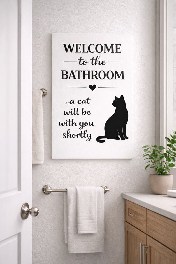 Funny cat canvas hanging in a bathroom - cat lover gift