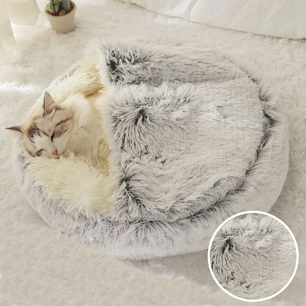 Fluffy cat bed with supportive raised edge