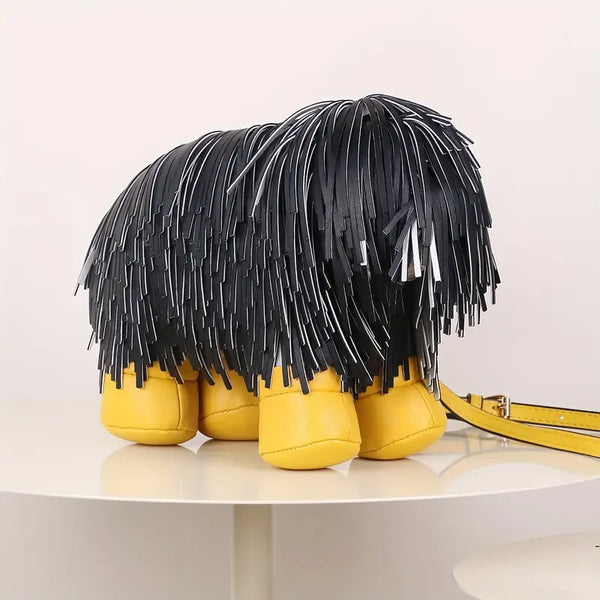 Shaggy dog handbag in black