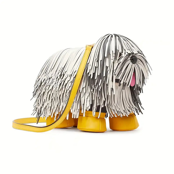 Shaggy dog handbag in white