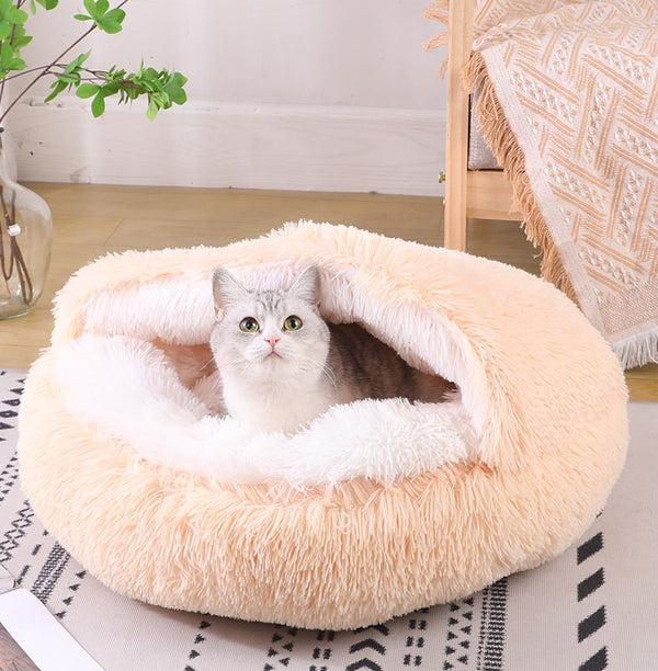 Plush fluffy pet bed size and detail view