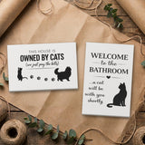 Cat canvas set, Bathroom and White & Black Owned By Cats, side by side on kraft paper