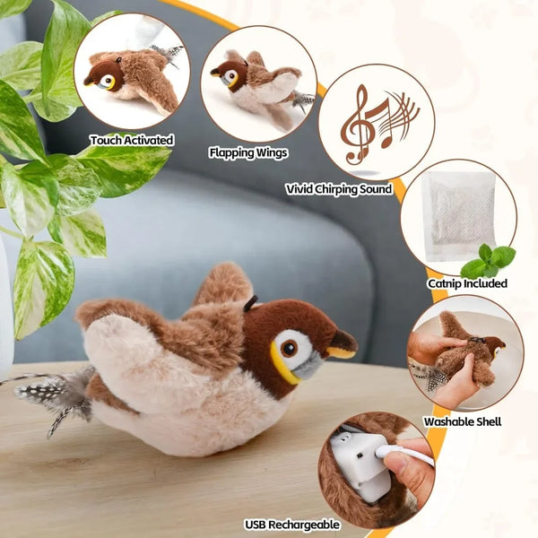 FlappyBird plush bird cat toy with flapping wings