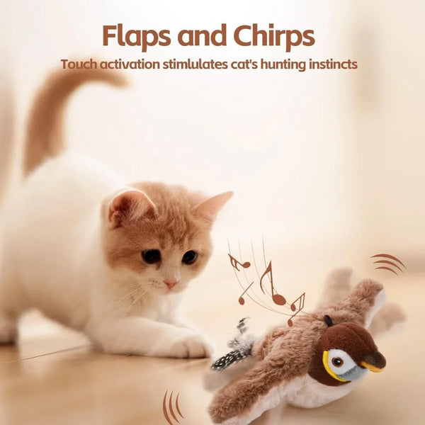 Interactive flapping bird toy for indoor cats