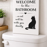 Funny cat bathroom canvas on a toilet tank - Welcome to the bathroom, a cat will be with you shortly